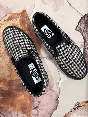 Vans Black & White Houndstooth Slip-On Sneakers